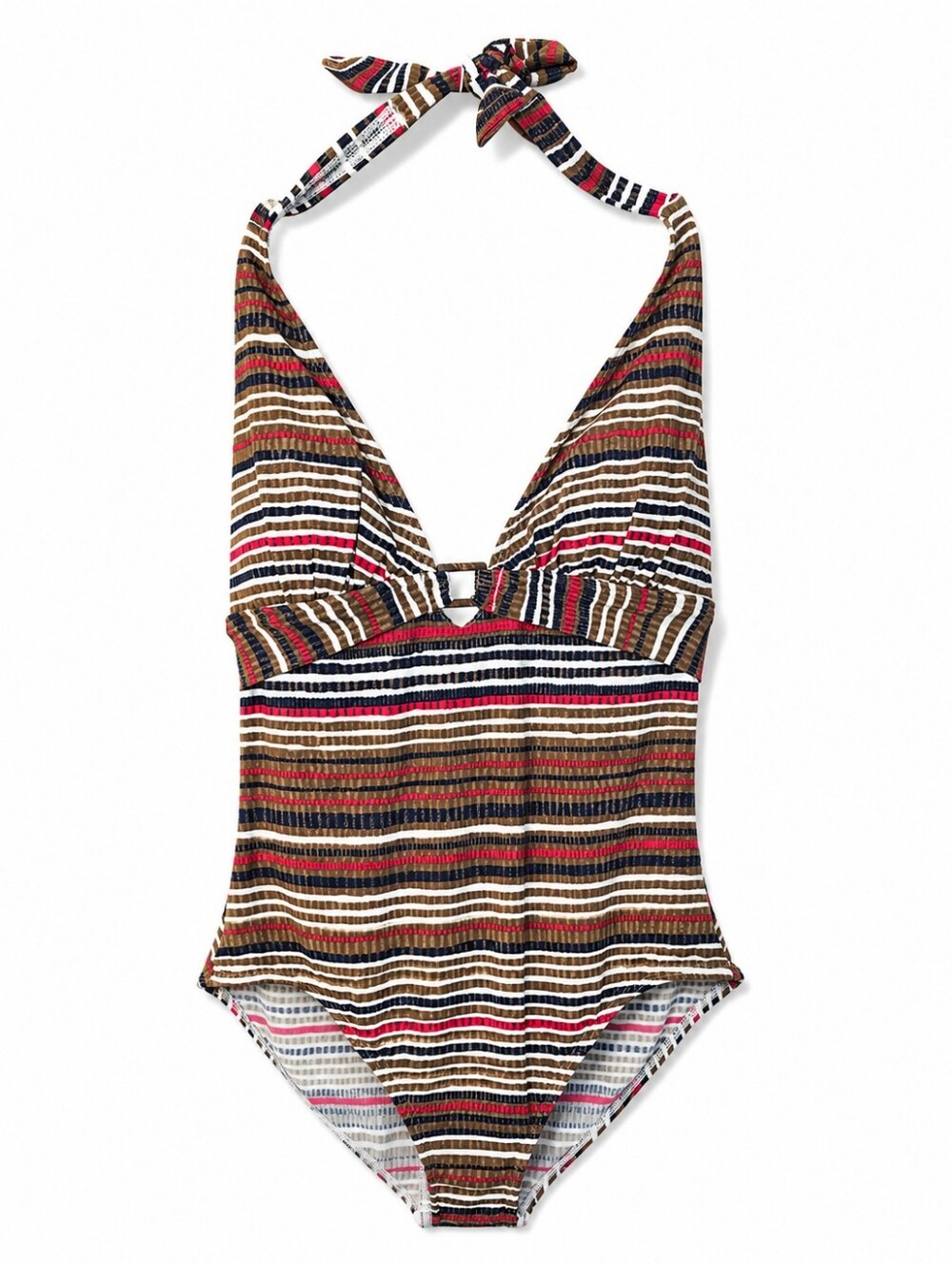 Tommy Bahama Sea Schooner Stripe One Piece Swimsuit Size 12 Halter Plunge